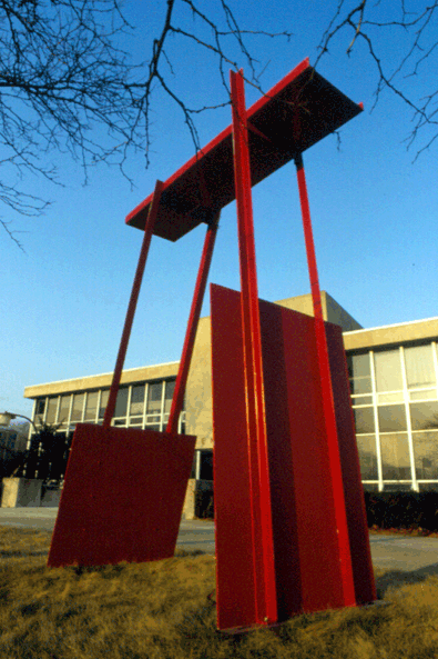 Lyman Kipp’s post and lintel assemblages are directly descended from the pioneering sculptures of American David Smith and consist of solid steel and aluminum plates painted in bright primary reds, blues, and yellows.