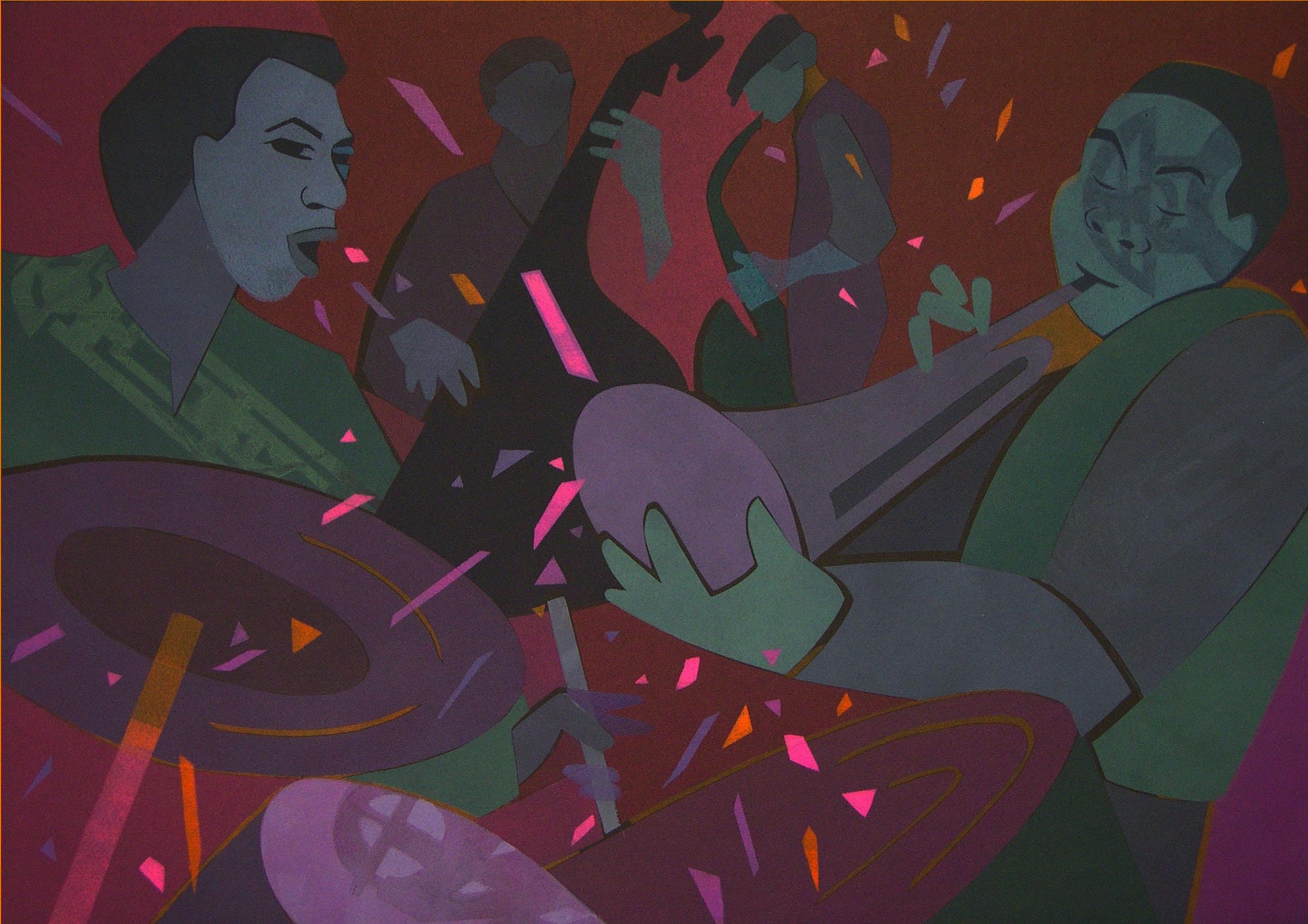 Louisiana jumpstart the night 1 by robin holder 2005 stencil monotype  27 x 35.5 framed.jpg