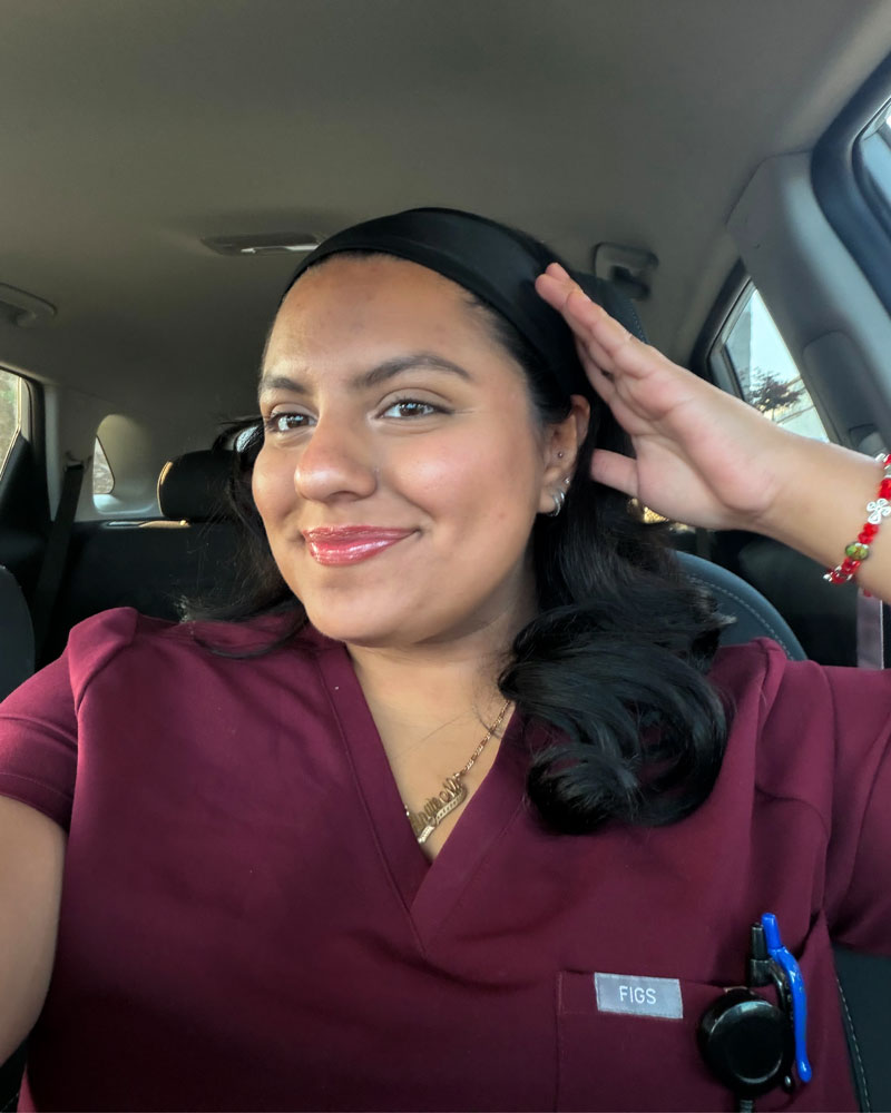 Angie Ortega participating in a clinical shadowing program at St. Joseph’s University Medical Center