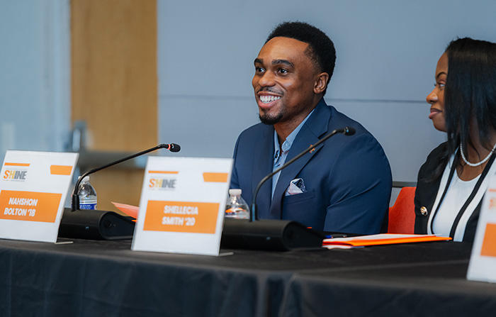 Nahshon Bolton takes a question from the audience.