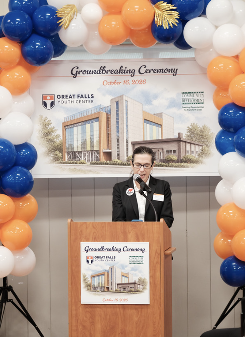 William Paterson Interim Provost Amy Ginsberg speaks at the Great Falls Youth Center groundbreaking.