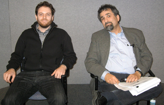Sean Rosenberg '01, Vice President of Mobile Marketing, Sales and Business Development, BMG Label Group (left) and Professor Steve Leeds 2-24-09.