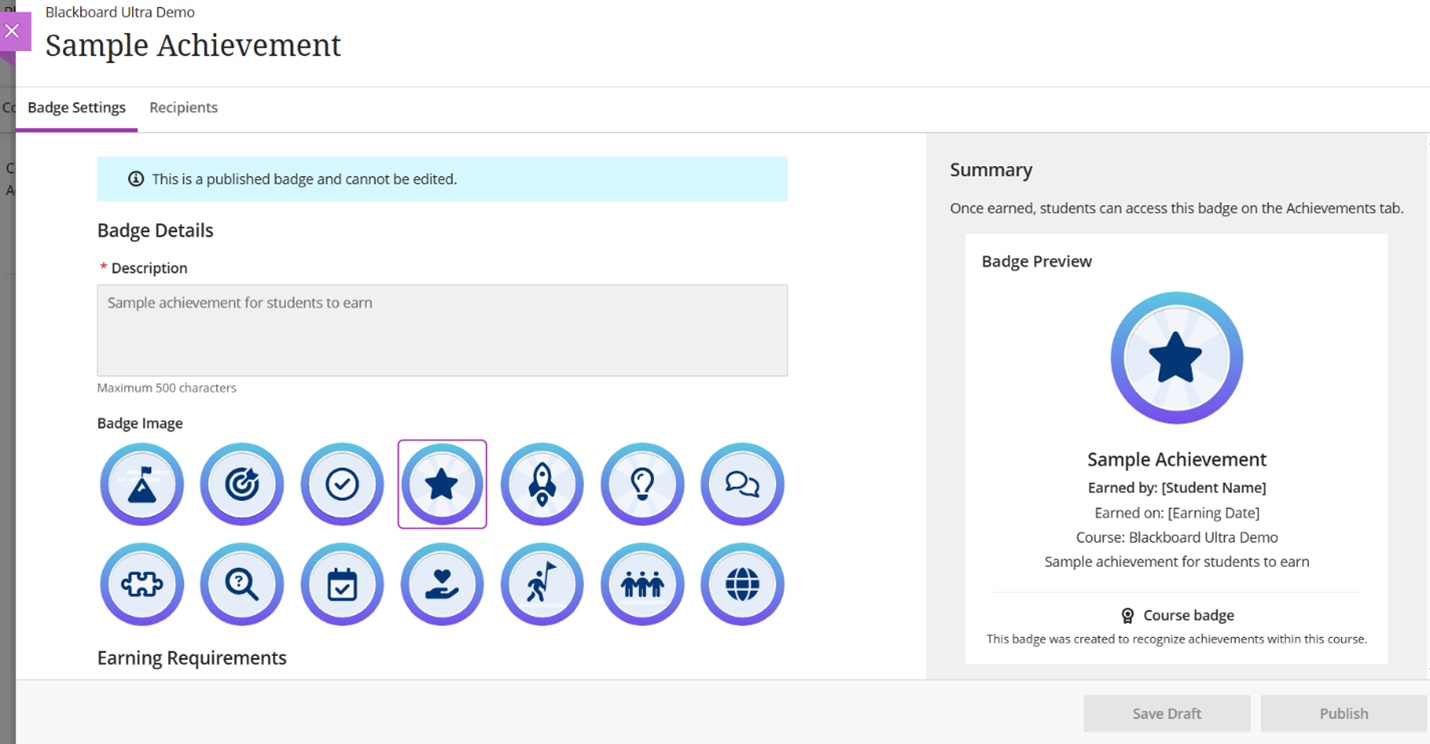 Achievements in Blackboard