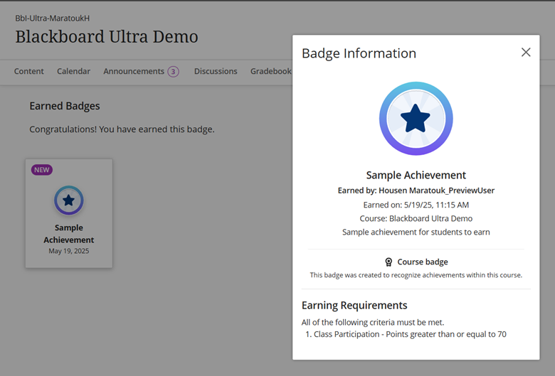 Achievements in Blackboard