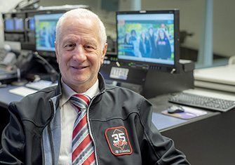 Pete Cannarozzi in his media lab/office in Hamilton Hall