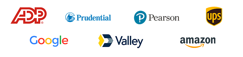 Google, Pearson, UPS, ADP, Valley National Bank, Prudential Financial, Amazon