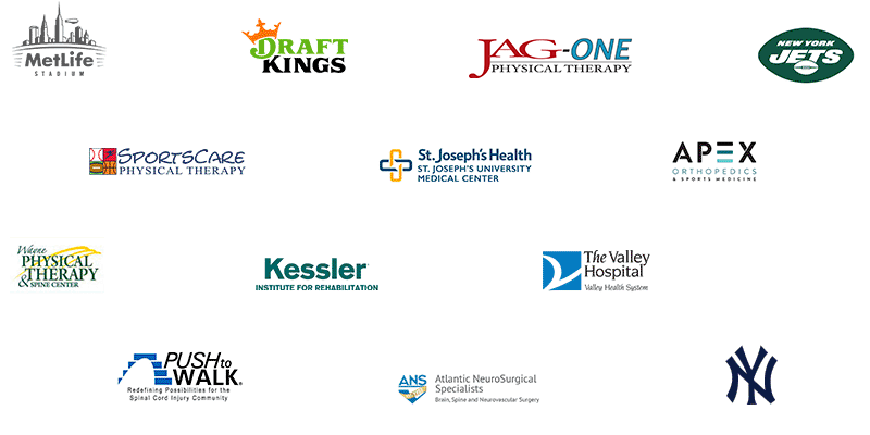 St. Joseph’s Health, Apex Orthopedic, Push to Walk, Sportscare Physical Therapy, Kessler Institute for Rehabilitation, Wayne Physical Therapy, Valley Hospital, Atlantic Neurosurgical and Spine Specialists, Metlife Stadium, New York Jets, New York Yankees, DraftKings